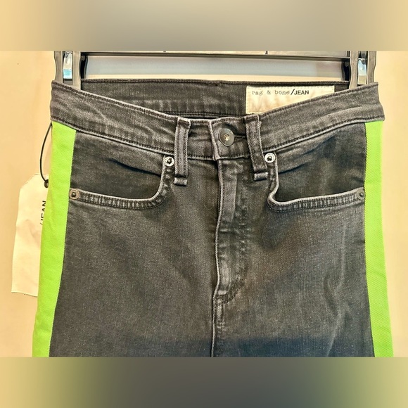 NWT Rag & Bone Black Jeans with Neon Green Stripes Size 25 - Picture 8 of 9